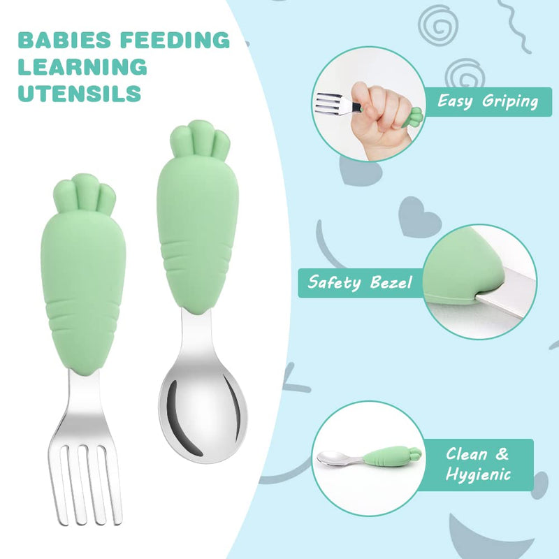Vicloon Toddler Fork and Spoon, 4 Pcs Stainless Steel Baby Utensils Cutlery Set, Toddler Utensils Spoons Forks Self Feeding Learning Spoons, Children Flatware Weaning and Learning to Use Blue-green - NewNest Australia