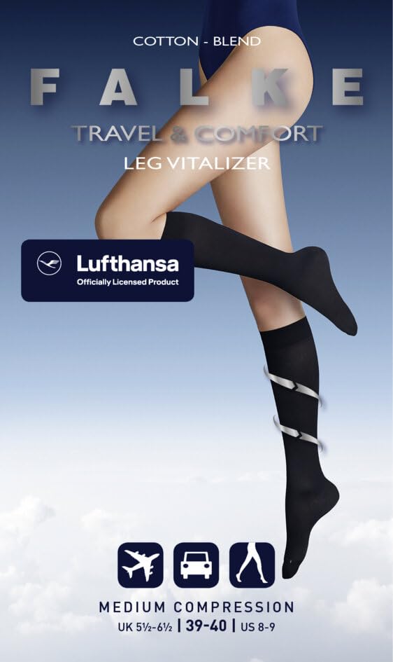 Falke Lufthansa Travel & Comfort Women'S Vitalizer Knee Socks Reinforced Women'S Knee Socks Compression Skin-Friendly Durable Travel Long Sitting Breathable Cotton 1 Pair - NewNest Australia