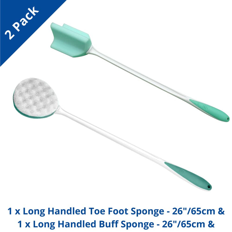 2 Pack Helping Hand Company Long Handled Deluxe Comfi-Grip Bath & Shower Sponge x 2, Bendable Shower Sponges 26”/65cm Long Exfoliating Sponge & Toe Foot Clean Sponge for Elderly, Disabled, Pregnant - NewNest Australia