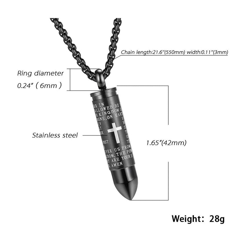 Lord's Prayer Cross Bullet Pendant Stainless Steel Lords Bible Cross Prayer Cremation Ashes Urn Necklace, Free Chain Black - NewNest Australia