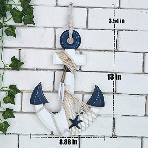 NewNest Australia - Originalidad 2 Pack Nautical Beach Wooden Ship Wheel and Wood Anchor with Rope Nautical Boat Steering Rudder Wall Decor Door Hanging Ornament Beach Theme Home Decoration 13 