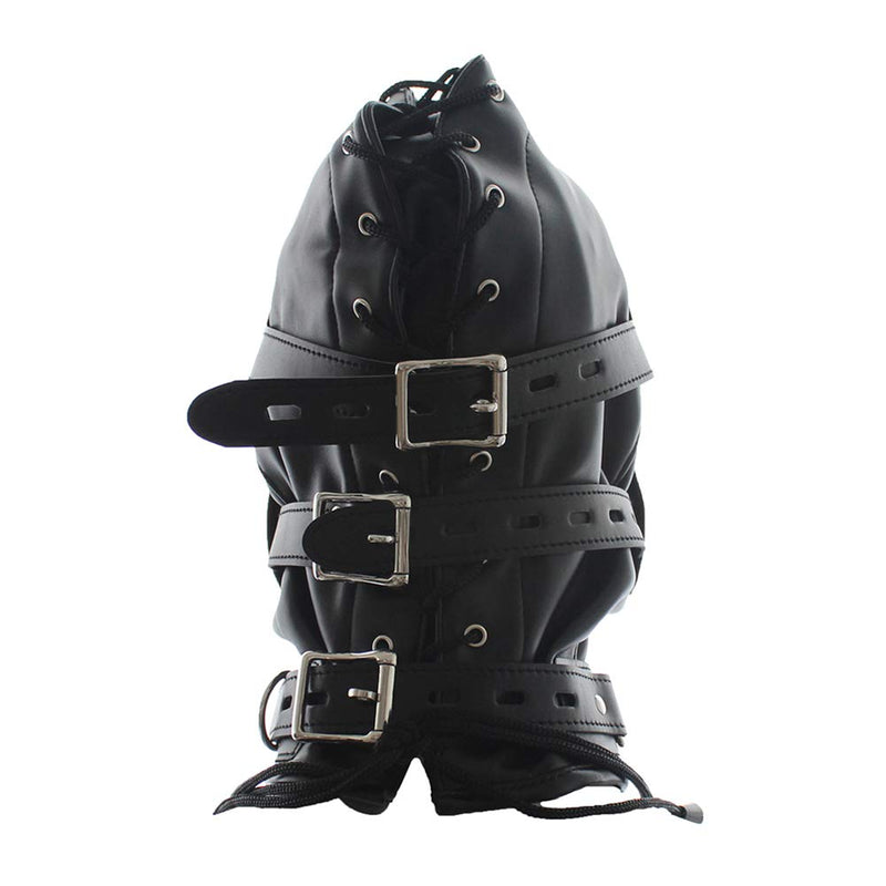 FST Black PU Leather Bondage Mask Hood, Full Face Blinder Detachable Cover Eye Dildo Mouth Gag Head Hood, for Unisex Adult Play, BDSM/LGBT Hood Long mouth gag - NewNest Australia