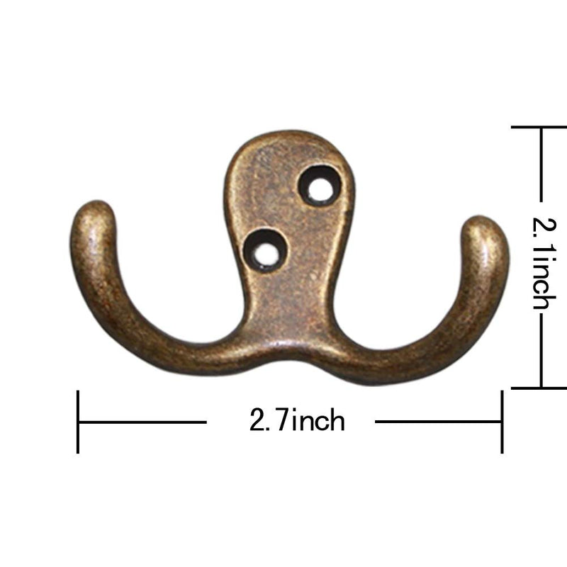 NewNest Australia - Coat Hooks Double Prong Wall Hanger Mounted with 25 Screws 35 LB Utility Hooks Heavy Duty Towel Hooks Retro Double Hooks for Coat, Scarf, Bag, Towel, Key, Cap, Cup 8 Pack Bronze 