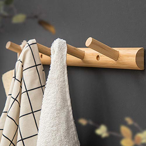 NewNest Australia - Homode Modern Bamboo Wooden Entryway Coat & Hat Hooks | Bathroom Kitchen Towel Rack | Wall Mounted or Door Adhesive | 4 Pegs (Natural) Natural 