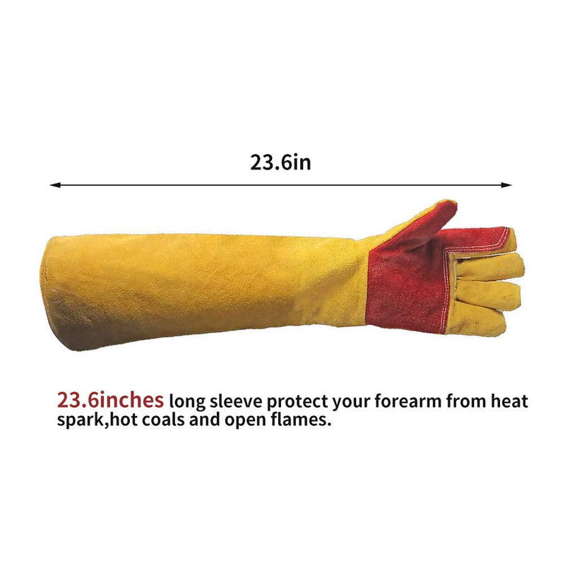 23.6" Inch Long Sleeves Welding Safety Gloves, Lined And Kevlar Stitching Welders Gauntlets Wood Burners Accessories Gloves, Heat Resistant Stove Fire And Barbecue Gloves (23.6 Inches) - NewNest Australia