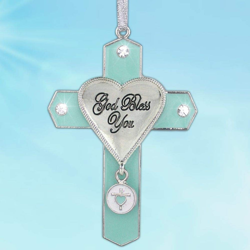 NewNest Australia - BANBERRY DESIGNS God Bless You Jeweled Hanging Ornament Cross with Charm Metal 3" H Religious Gifts for Women 