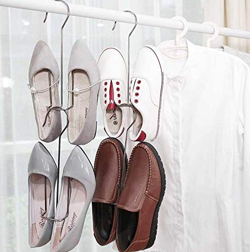 NewNest Australia - 5 Pack Stainless Steel Shoes Hanger Drying Rack for Dehumidifying Hanging Leather Shoes,Double Hook Design Drying Shelf Storage Organizer,Closet Organizer Storage 