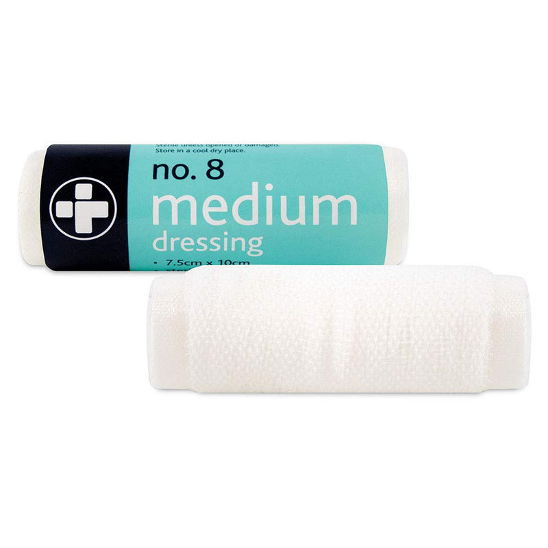 Reliance Medical No.8 White Medium Dressing - Low Adherent, Soft, Stretchy, Sterile Wound Pad Dressings For First Aid (7.5cm x 10cm) - Without Box (Pack of 10) 7.5cm x 10cm (Pack of 10) - NewNest Australia