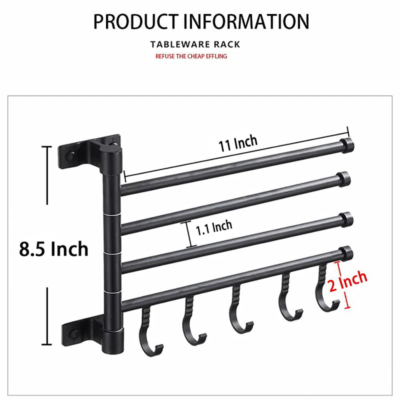 EAQ Swivel Towel Rack,4-Arm Bathroom Wall Mounted Swivel Towel Bars Holder with Hooks Rustproof（Matte Black ） (4-Arm) 4-Arm - NewNest Australia