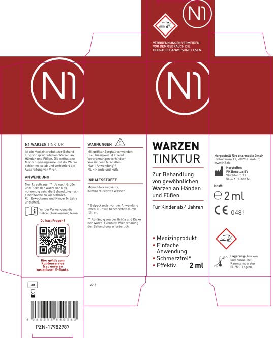 N1 Wart Tincture 2 ml – [Medical Device] – Easy & Painless Only 1 x per Week – Wart Remover, Warts Removal, Remove Spikes, Wart Agent - NewNest Australia