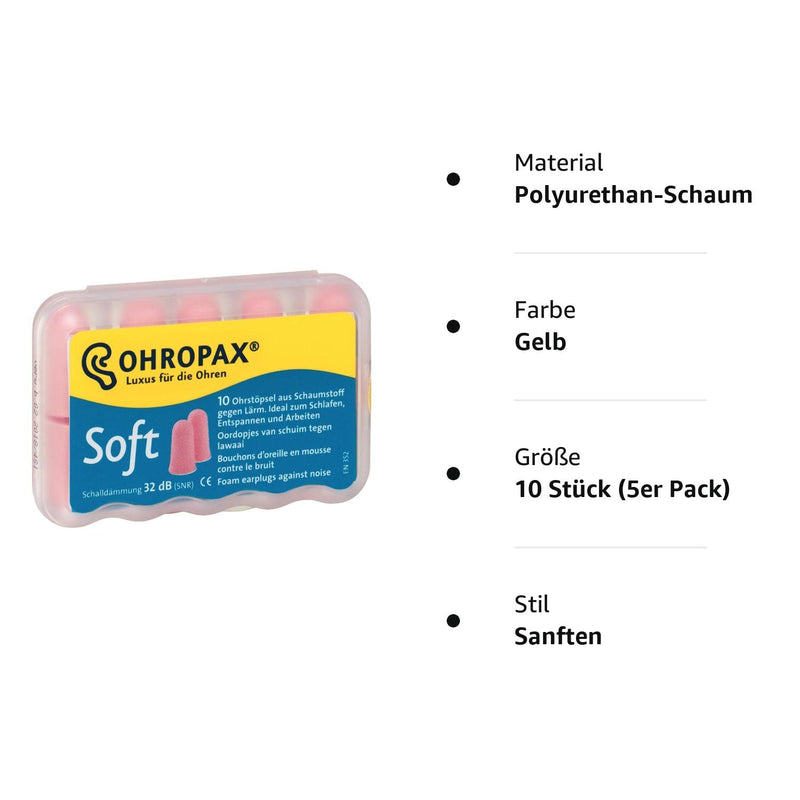 5 Pack Ohropax Soft Foam Ear Plugs 5 x 10 Pieces - NewNest Australia