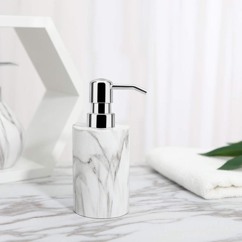 Luxspire Soap Dispenser, Cylinder-shaped Marble Lotion Liquid Soap Pump Bottles, Refillable Shampoo Container, Decorative Hand Soap Resin Jar for Bathroom, Kitchen - White Marble - NewNest Australia