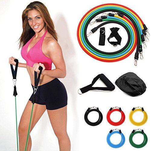 AFX Sports Exercise Resistance Bands Set, Fitness Stretch Workout Kit, 5 Tubes, 2 Foam Handles, 2 Ankle Straps, Door Anchor for Men Women, Home Gym Equipment, Yoga Pilates Physio - NewNest Australia