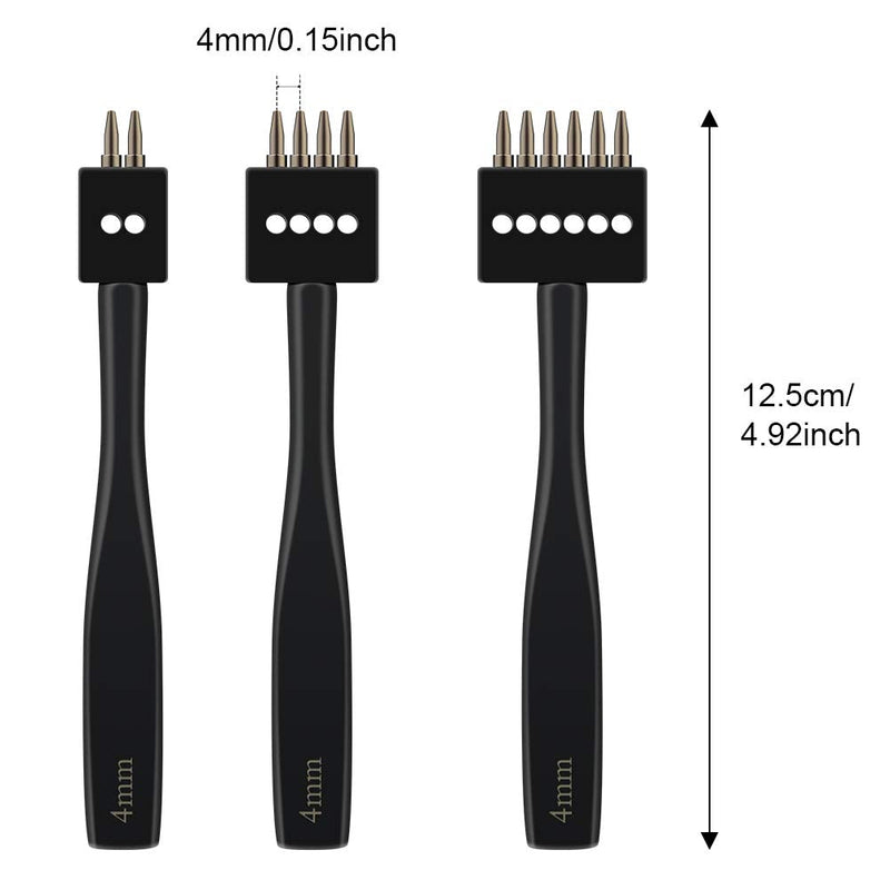 DIUDUS 2/4/6 Prong Punch, Black Leather Prong Punch Tool, 4mm Lacing Stitching Punch, Round Hole Prong Lacing Stitching Punch for Leather Craft 2/4/6 Prong Black-1 - NewNest Australia