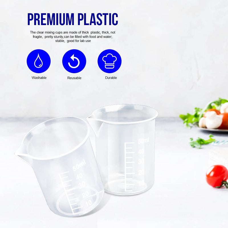 50ml/1.7oz Epoxy Mixing Cups, LEOBRO 38PCS Graduated Epoxy Resin Cups, Resin Mixing Cups, Beaker, Pouring Cup, Plastic Measuring Cup for Resin, Epoxy, Acrylic Paint, with 40 PCS Wood Craft Sticks - NewNest Australia