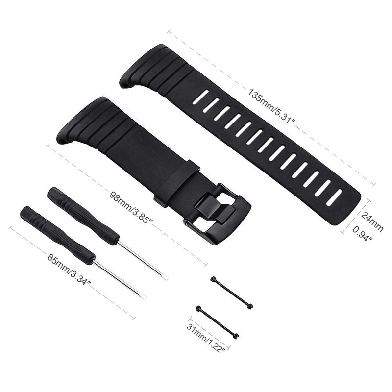 Sencato Watch Bands Compatible with Suunto Core, Classic Soft Rubber Replacement Wrist Strap for Suunto Core Smart Watch（A/B Style Available Select）Black A-Black - NewNest Australia
