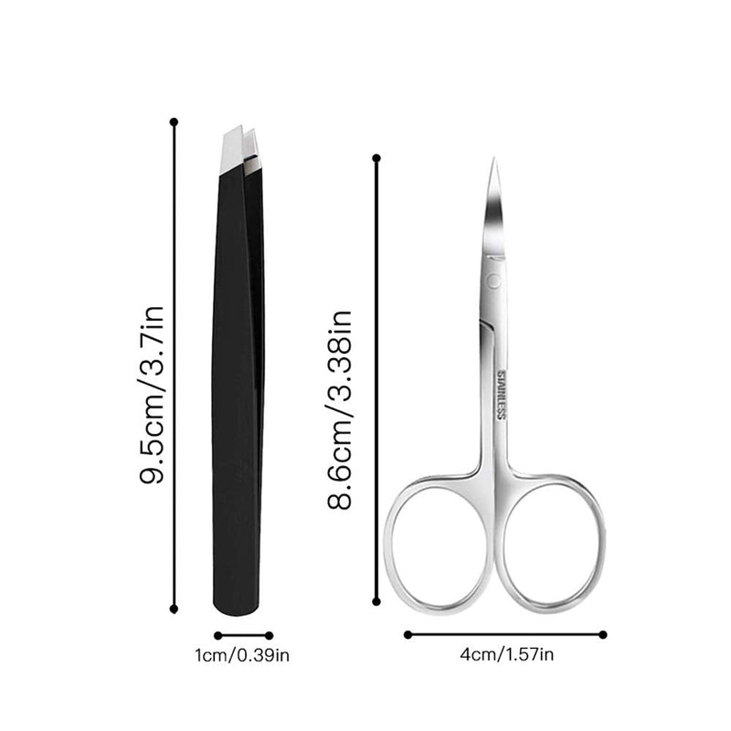 Ithyes Complete Tweezer Set 2 PCS Slant Tip Tweezer Stainless Steel Tweezers Eyebrow Trimmer Scissor for Shape Precision Ingrown Hair Nose Hair Blackhead Tick Remover,Black - NewNest Australia