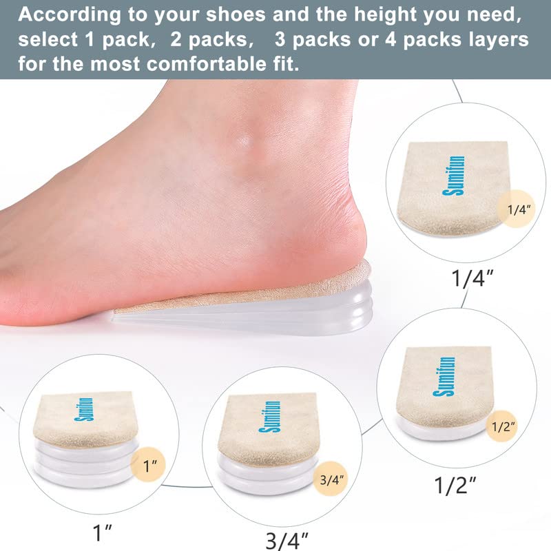 Sumifun Heel Lift Inserts, 1/4" to 1" Gel Shoe Heels Inserts for Women, Adjustable Orthopedic Heel Pads for Heel Pain and Leg Length Discrepancies, Heel Cups 1/4" 1/2" 3/4" Beige - NewNest Australia