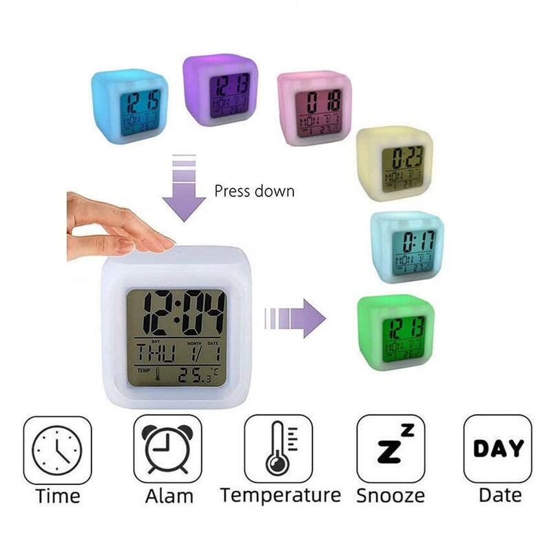 Digital Alarm Clock for Bedroom, 3 Inch Cubic Clock with Snooze, 7 Color Nightlight, Date Display, Temperature Detect, 12/24H, Battery Operated, Easy to Set, Digital Calendar Alarm Clock for Kids - NewNest Australia