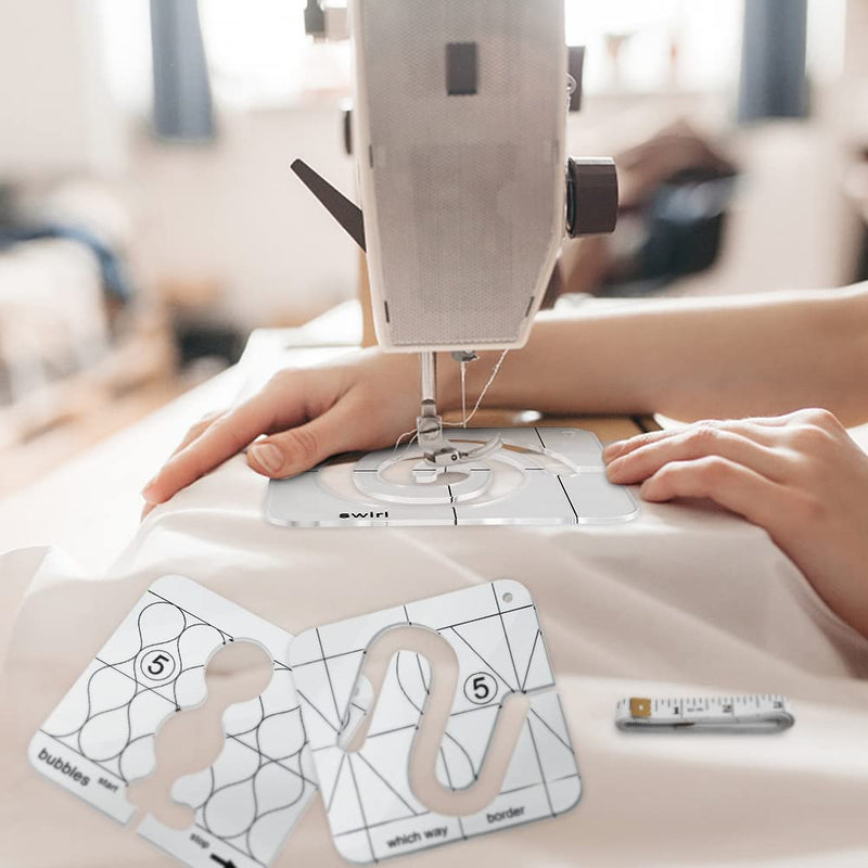 SYCOOVEN 13 PCs Free Motion Quilting Template Set Includes 8 Quilting Templates, Quilting Frame, Quilting Gloves, Ruler and Quilting Stickers for DIY Quilting on Sewing Machine As Picture Show - NewNest Australia