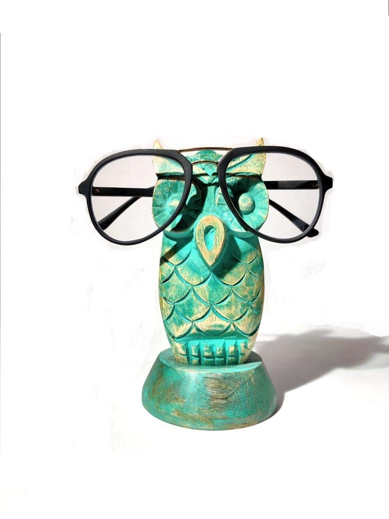 NewNest Australia - S.B.ARTS Wooden Handcrafted Green Owl Shaped Eyeware Retainer-Eyeglass Spectacle Specs Holder –Spec Stand-Optical Glass Accessories-Display Stand 