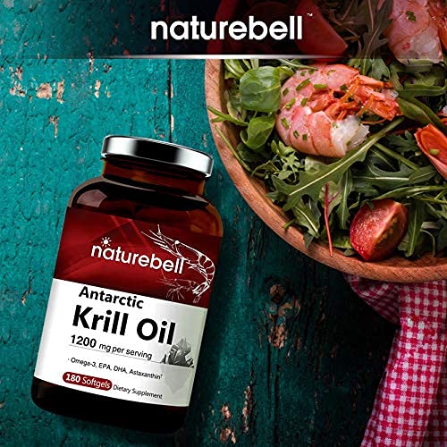 Triple Strength Antarctic Krill Oil Supplement, 1200mg Per Serving, 180 Softgels, Source of Natural Omega 3, EPA, DHA and Astaxanthin, Heart Health Supplement With No Fish Oil Aftertaste, Mercury Free 180 Count (Pack of 1) - NewNest Australia