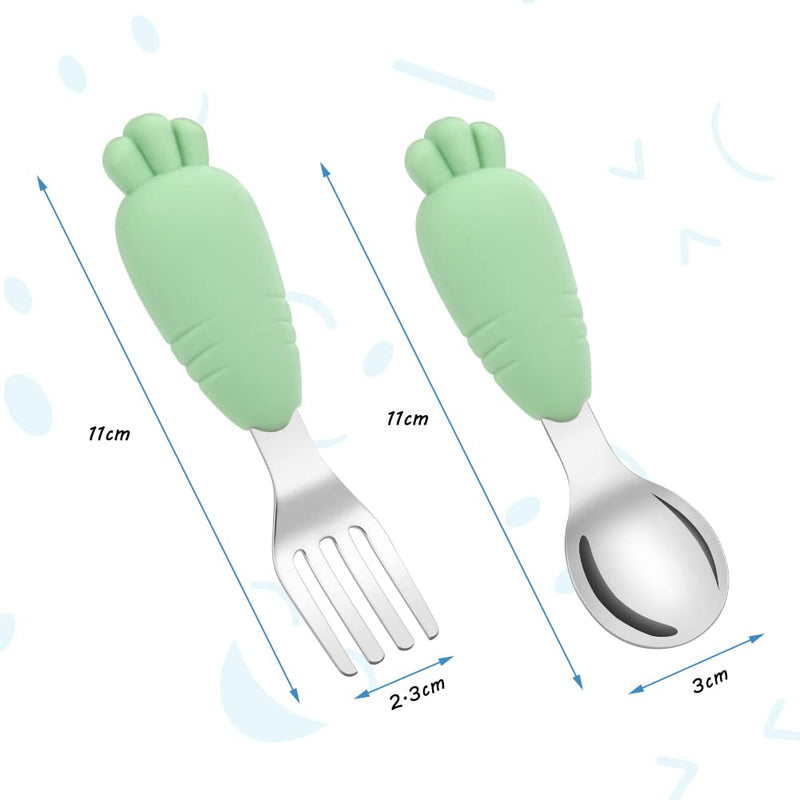 Vicloon Toddler Fork and Spoon, 4 Pcs Stainless Steel Baby Utensils Cutlery Set, Toddler Utensils Spoons Forks Self Feeding Learning Spoons, Children Flatware Weaning and Learning to Use Blue-green - NewNest Australia
