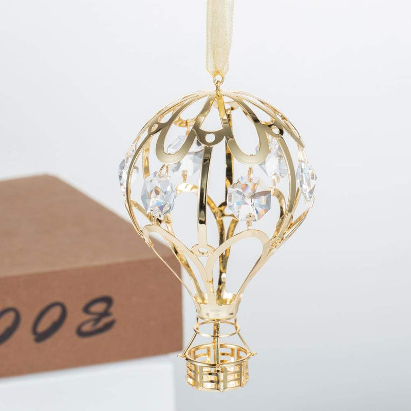 NewNest Australia - Matashi 24K Gold Plated Crystal Studded Gold Hot Air Balloon Hanging Ornament Clear 