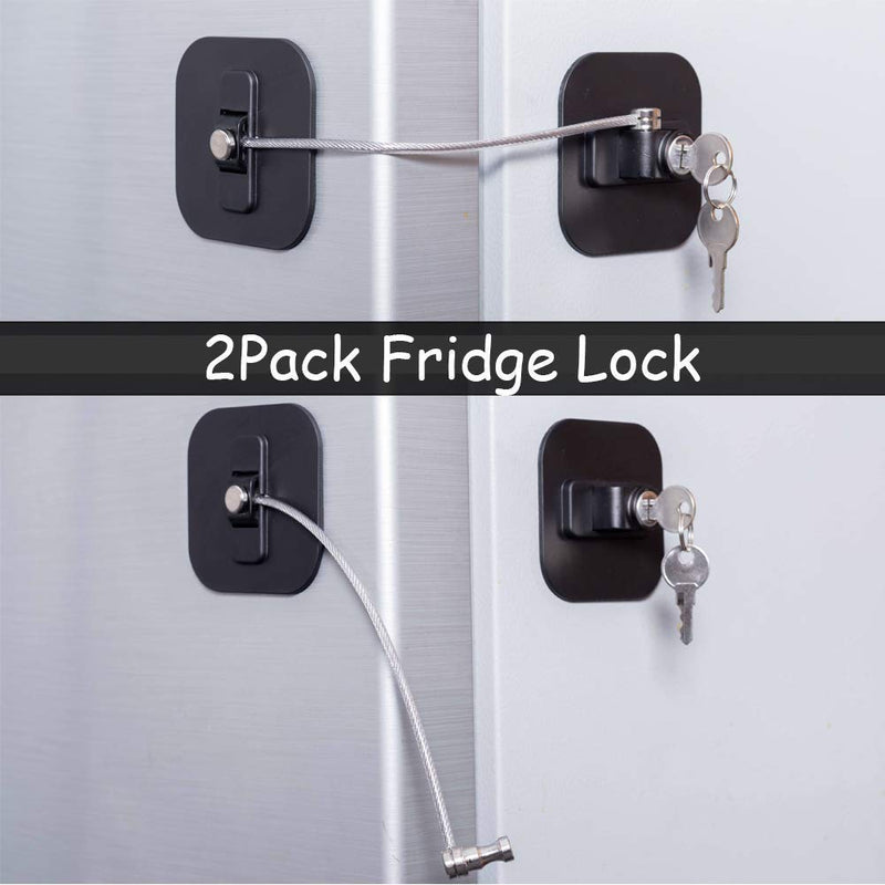 Fridge Lock,Refrigerator Lock with Keys,Freezer Lock and Child Safety Cabinet Lock with Strong Adhesive (Fridge Lock-Black 2Pack) - NewNest Australia