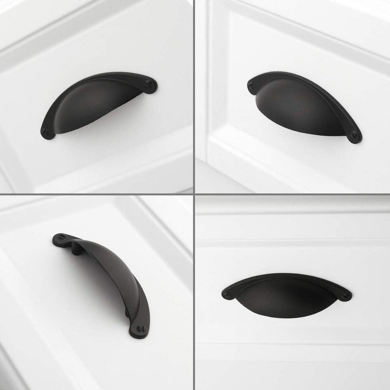 KOOFIZO Bin Cup Drawer Pull - Black Cabinet Handle, 64mm / 2.5 Inch Screw Spacing (10 Pack) for Kitchen Cupboard Bedroom Dresser Bathroom Furniture Door 64mm/2.5inch 64mm - Flat Black - NewNest Australia