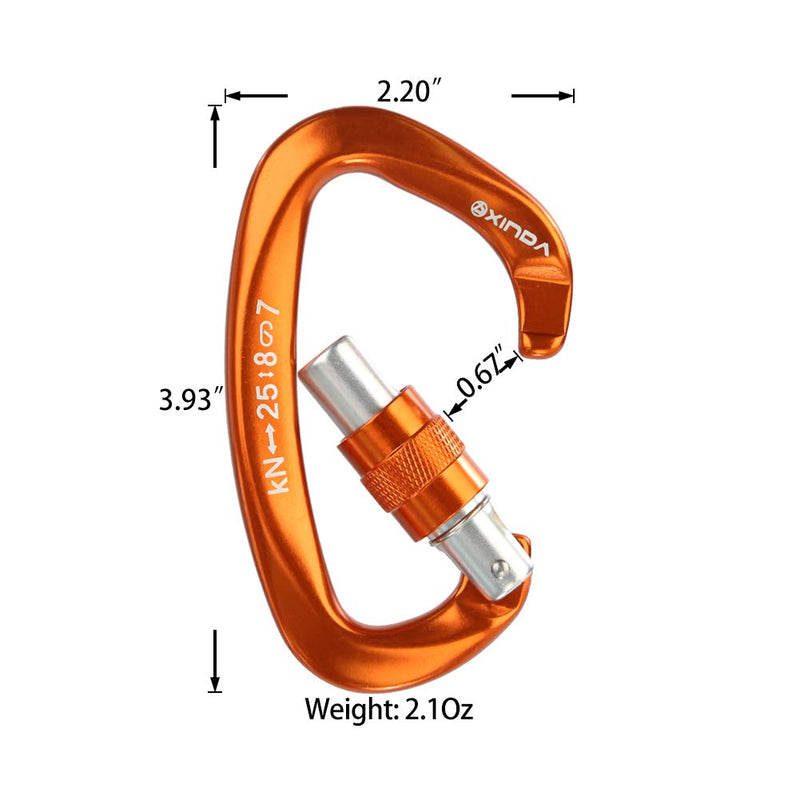 XINDA Screwgate Locking Carabiner Clip - Professional Rock Climbing Carabiner Screw Lock,Heavy Duty Carabiners for Climbing,Mountaineer,Hammock,Camping,Outdoor Equipment 2 pcs Orange - NewNest Australia