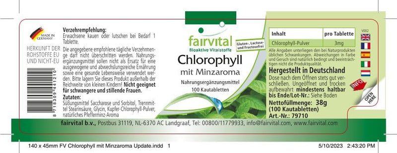 Chlorophyll tablets with mint flavor - VEGAN - 100 chewable tablets - NewNest Australia