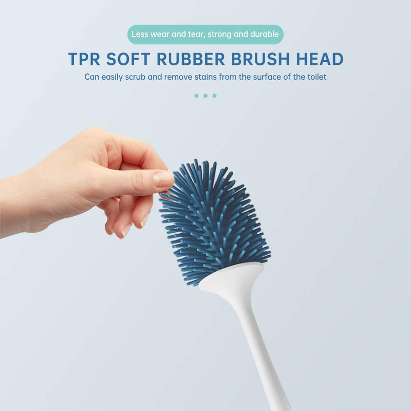 bretoes Bathroom Toilet Brush & Holder Set Silicone Cleaning Brush Set Anti-drip TPR Brush Head Cleaner for Bathroom Storage and Organization (Blue & White) - NewNest Australia