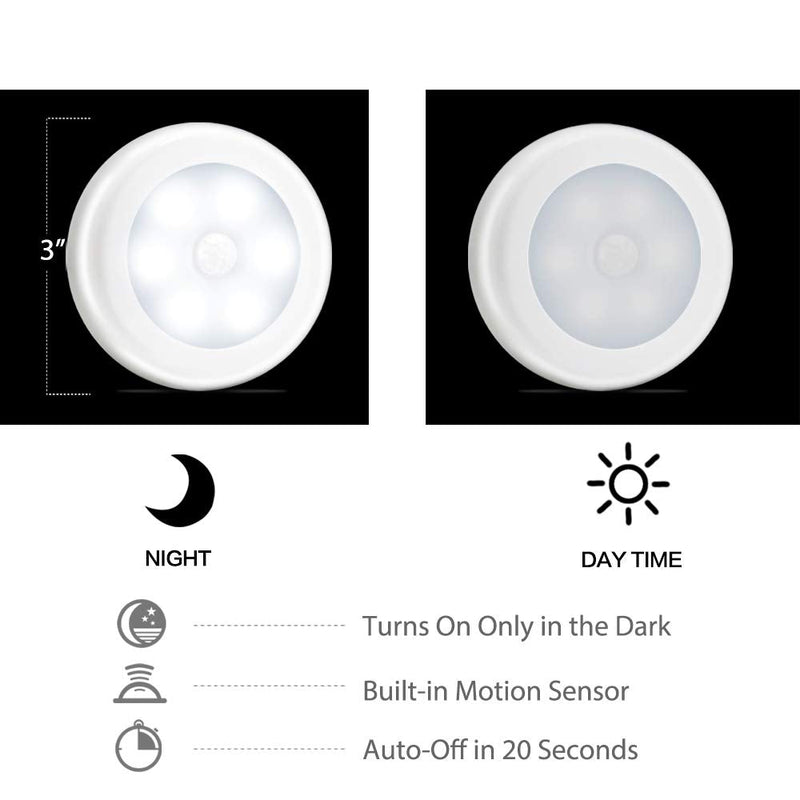 Novelty Place [Super Bright] LED Motion Sensor Lights - Cordless Battery Powered Built-in Magnets Optional Sticky Pads - Motion Sensing Bathroom Hallway Closet Nightlight - Pack of 3 - NewNest Australia