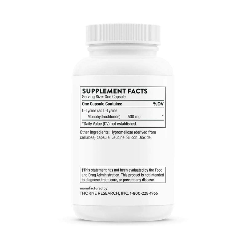 Thorne L-Lysine - 500mg Lysine - Essential Amino Acid - Supports Immune Function, Bone Health, Skin Integrity, Wound Healing and Collagen Formation - Gluten-Free, Soy-Free, Dairy-Free - 60 Capsules - NewNest Australia