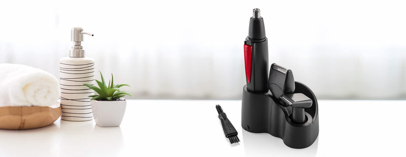 ETA nose hair trimmer Luis - 3 attachments, 1x AA, black/red - NewNest Australia