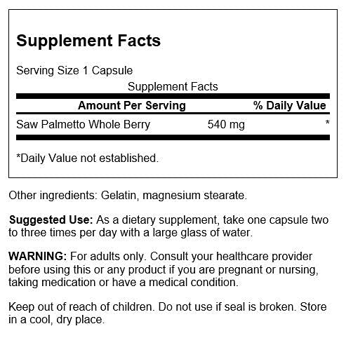 Swanson Saw Palmetto Herbal Supplement for Men Prostate Health Hair Supplement Urinary Health 540 mg 100 Capsules 100 Count (Pack of 1) - NewNest Australia