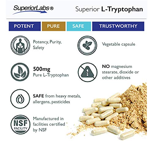 Superior Labs – Pure L-Tryptophan – 500mg, 120 Vegetable Capsules – Non-GMO Dietary Supplement for Restful Sleep & Relaxation – Supports Feelings of Well Being and Healthy Circulation Circulation - NewNest Australia