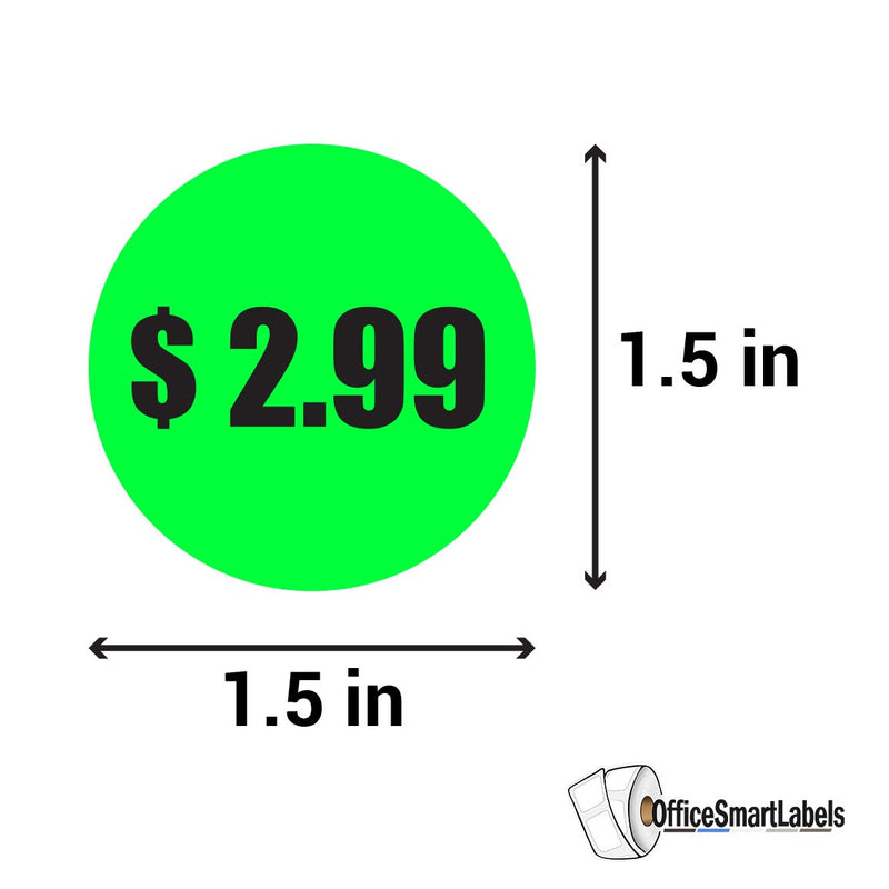 $2.99 Preprinted Price Stickers - 1.5 Inch Circle Round Stickers in Fluorescent Neon Green for Retail Store, Garage Sale, Yard Sale, Flea Market Pricing Stickers Labels and More - 300 Labels per Roll 2.99 1 Roll - NewNest Australia