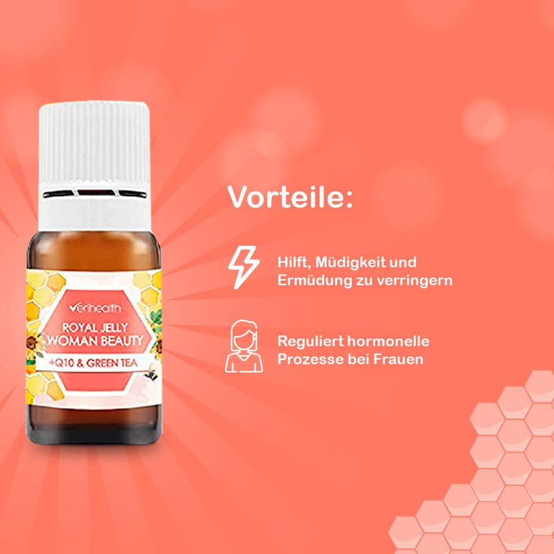 Verihealth Women Beauty - Royal Jelly With Vitamin E - 20 Bottles - Ideal For Maintaining Female Hormones - Leofilizada Provides Energy With Green Tea And Q10 Royal Jelly Freeze-Dried Woman - NewNest Australia