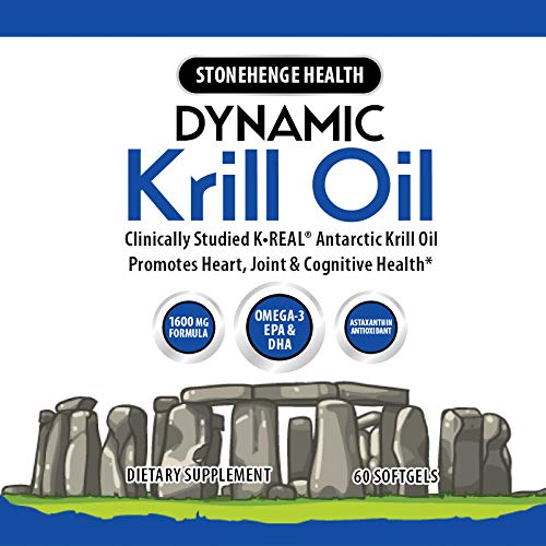Stonehenge Health Dynamic Krill Oil Antarctic Ocean (Triple Strength) 1,600 mg Superior Absorption Omega-3 EPA, DHA, Phospholipids, & Astaxanthin -Joint, Brain, Immunity, & Heart Support (60 softgels) - NewNest Australia
