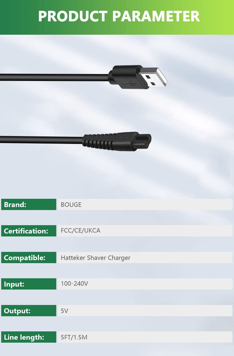 Bouge Charger Cable Power Cord Compatible with Hatteker Hair Clipper Cordless Razor Beard Trimmer Shaver RFC-588 RFC-598 RFC-690 RFC-692 RFC-696 RSCX-9598 RSCX-7568 Black Charging Cable 5FT - NewNest Australia
