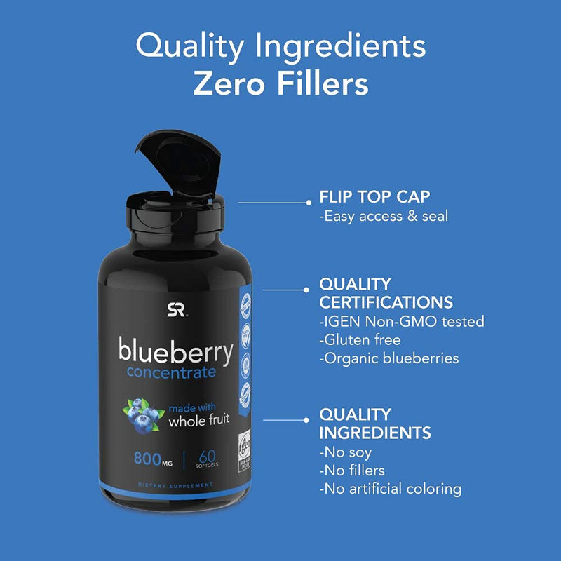 Whole Fruit Blueberry Concentrate Made from Organic Blueberries ~ Non-GMO & Gluten Free (60 Liquid Softgels) - NewNest Australia