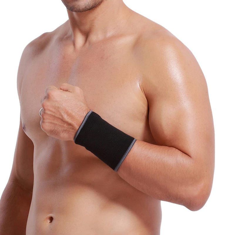 Neotech Care Wrist Band Support Sleeve - Elastic & Breathable Knitted Fabric Compression Brace - for Tennis, Gym, Sport, Tendonitis - Black Colour (Size M, 1 Unit) - NewNest Australia