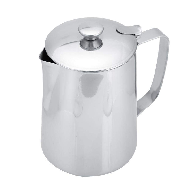 Frothing Cup Stainless Steel Coffee Cup Milk Frothing Pitcher Pot with Lid Latte Art(1000mL) 1000mL - NewNest Australia