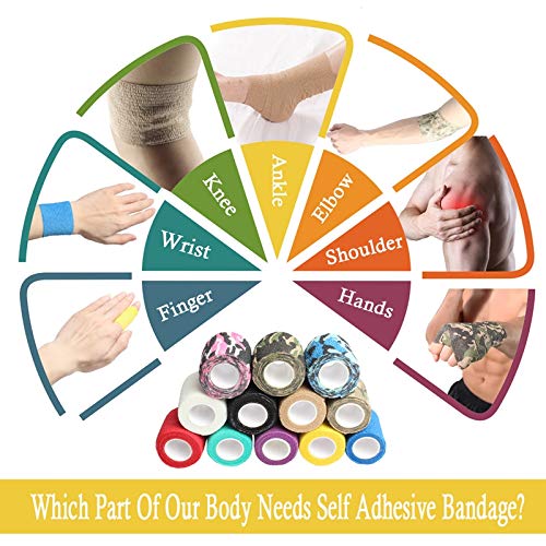 IKR Self Adhesive Tape,Cohesive Wrap Bandages, Camouflage Wrap Tape for Hunting, Strong Elastic Stretch Sports Tape for Wrist, Ankle Sprains & Swelling,FDA Approved, 12 Pack-2" x5 Yards(12 Color) - NewNest Australia