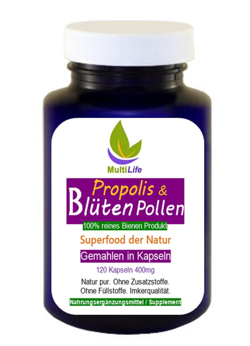 PROPOLIS pure + FLOWER POLLEN 120 capsules [SuperKombi] NATURE's superfood for inner balance, relaxation, sport, learning, workout, training, yoga, fitness [NATURE Pure - NO EXTRACT] 25603 - NewNest Australia
