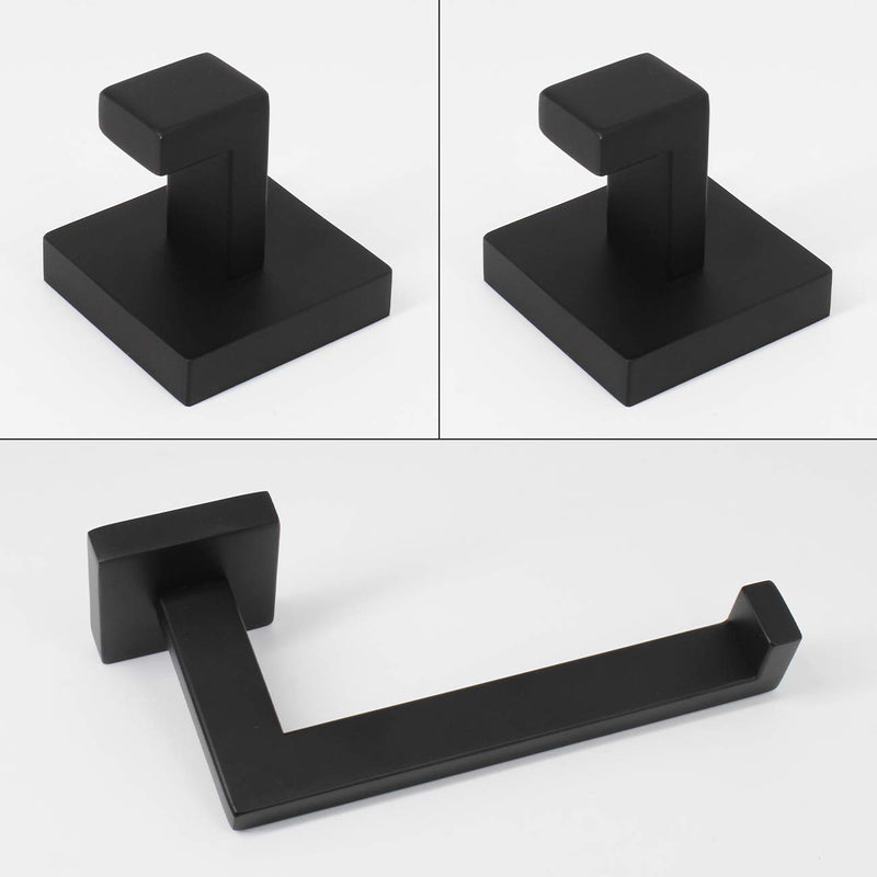 NANA kimzcn 3-Pieces Set Bathroom Hardware Set Matte Black Stainless Steel Squear Wall Mounted - Includes Toilet Paper Holder, 2X Robe Towel Hooks, Bathroom Accessories Kit D69027B - NewNest Australia