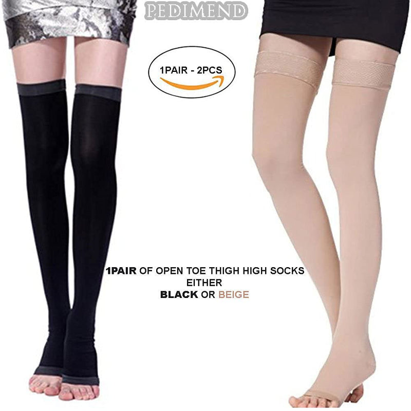 PEDIMEND Open Toe Graduated Compression Stockings (1PAIR - 2PCS) | Ideal for Swelling/Varicose Veins/Edema/Pregnancy | Effective Relief from Tightness & Muscle Soreness (Black) Black - NewNest Australia