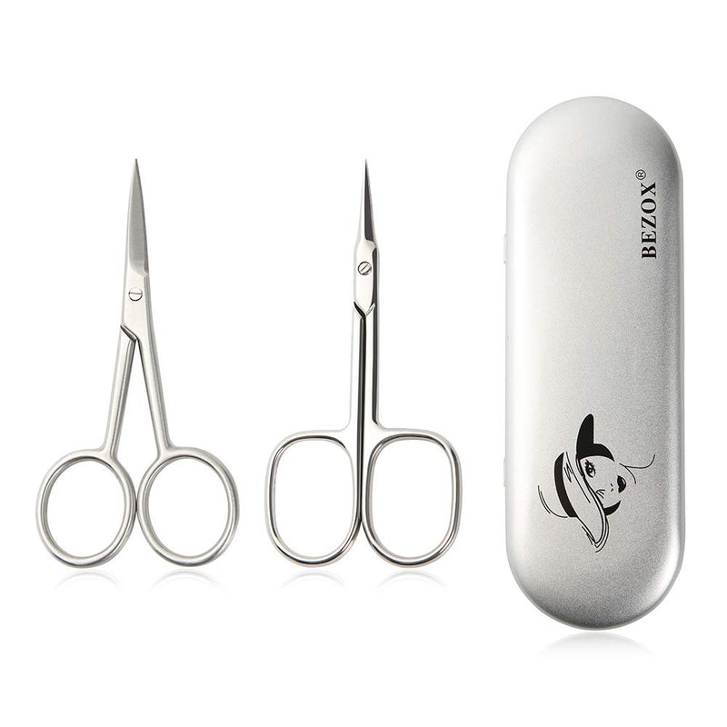 BEZOX 2pcs Scissors Set - Sharp Nail Scissors, Cuticle Scissor, Eyebrow Grooming Scissors, Cuticle Cutters, Beard Trimming Scissors, Hair Cutting Scissors Professional for Women or Men Silver - NewNest Australia